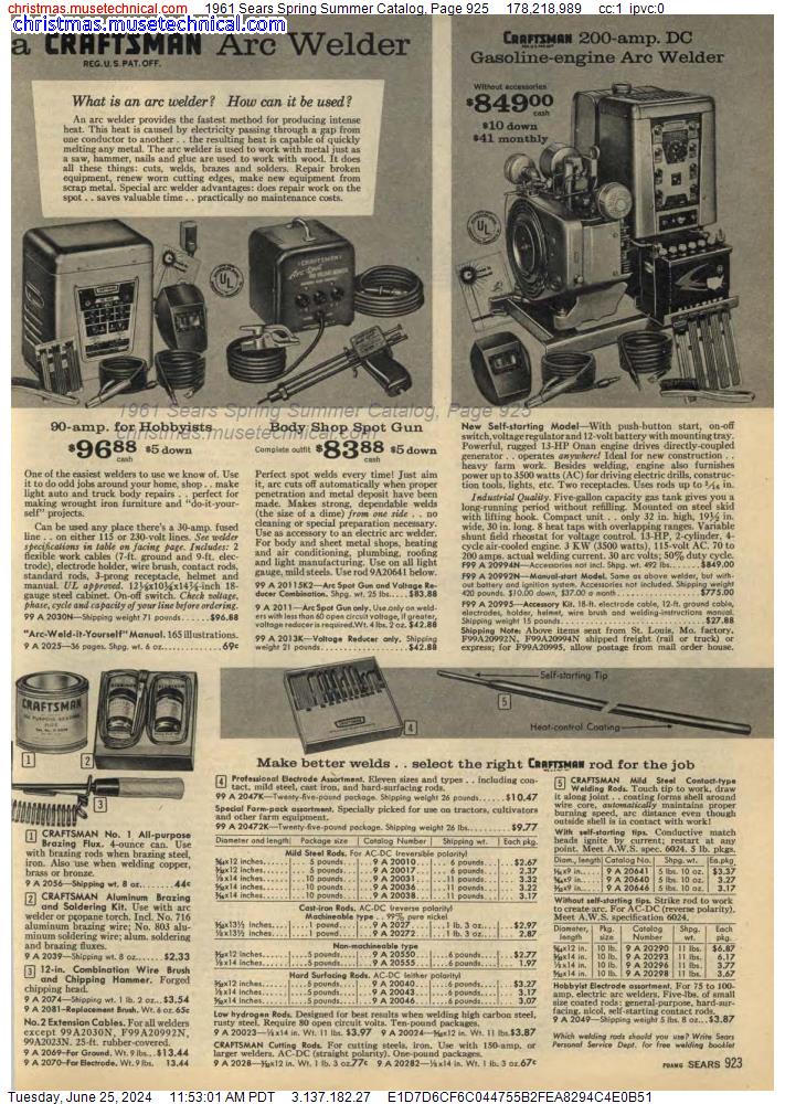 1961 Sears Spring Summer Catalog, Page 925