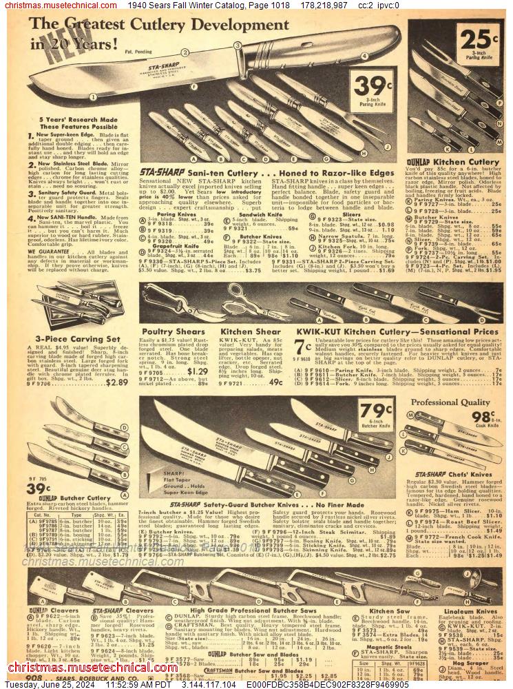 1940 Sears Fall Winter Catalog, Page 1018