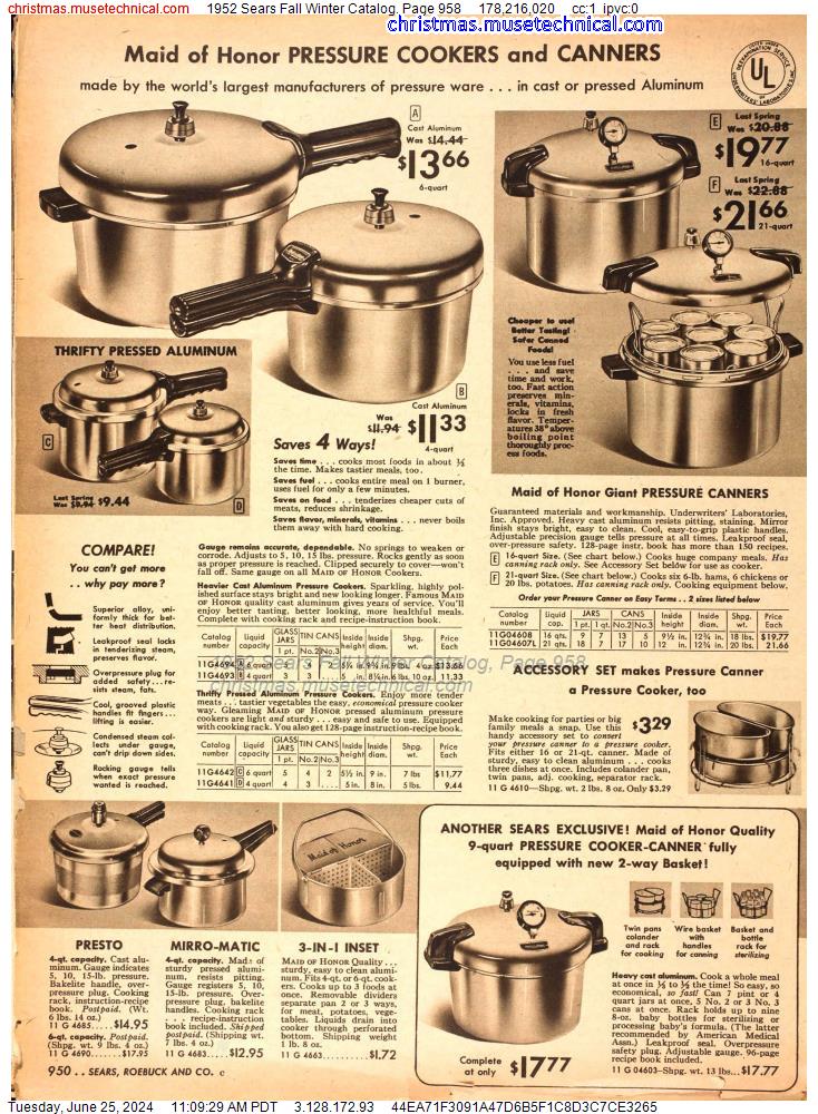 1952 Sears Fall Winter Catalog, Page 958