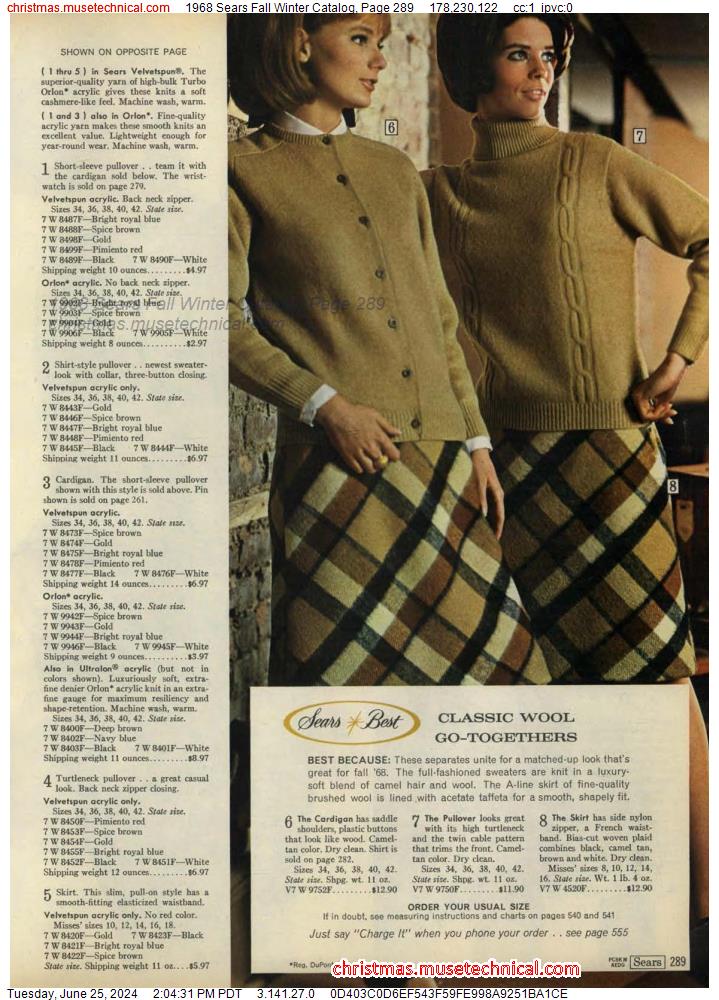 1968 Sears Fall Winter Catalog, Page 289