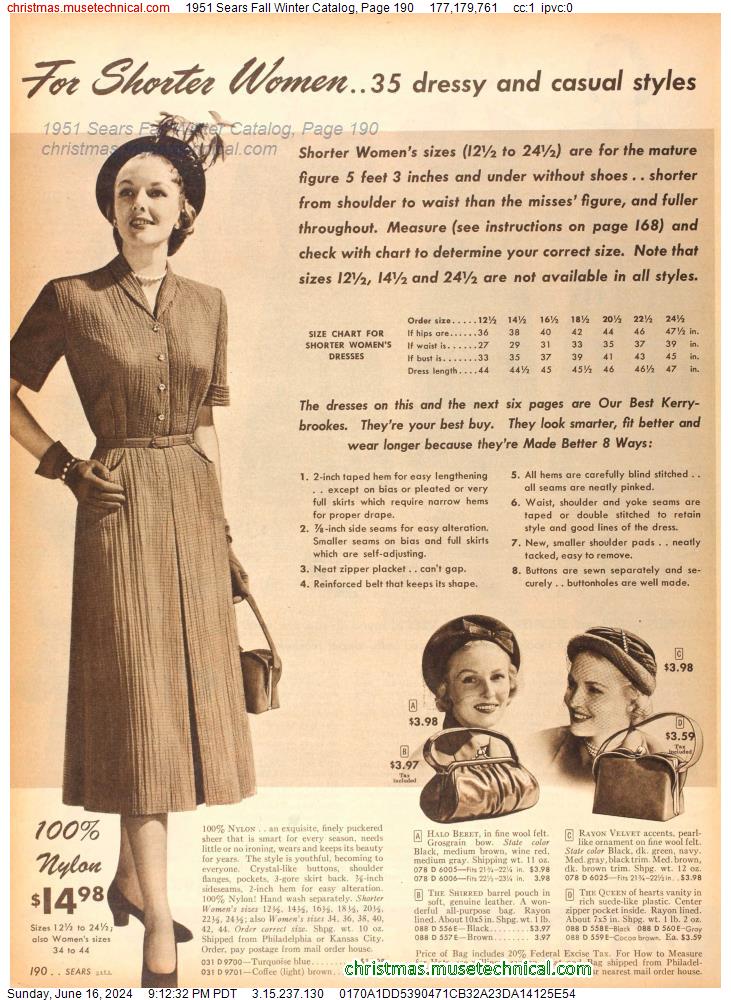 1951 Sears Fall Winter Catalog, Page 190