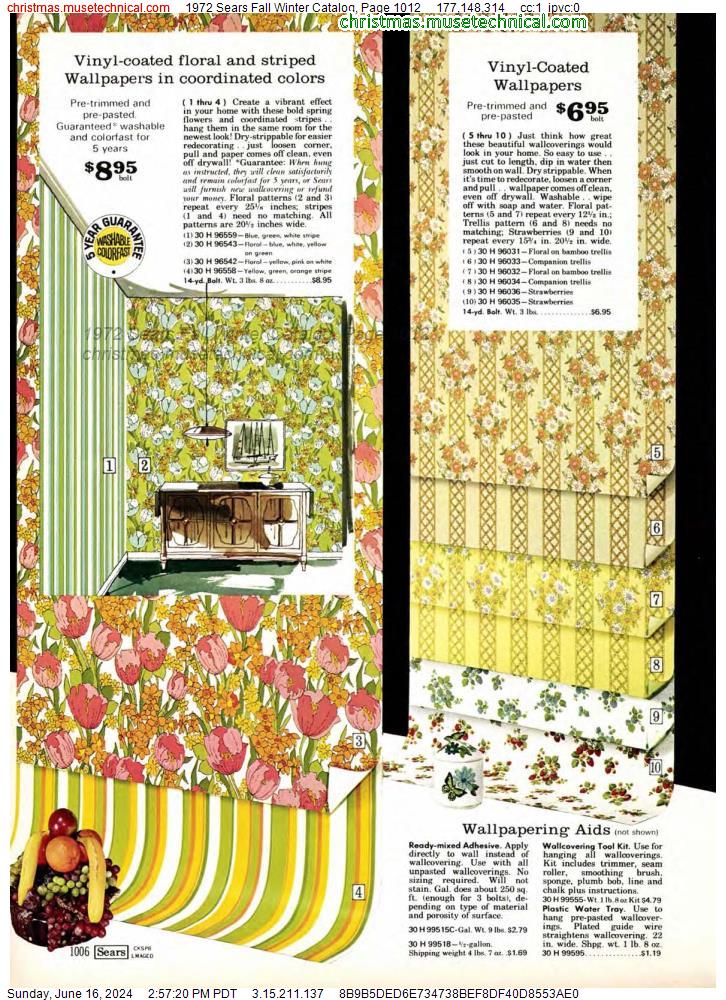 1972 Sears Fall Winter Catalog, Page 1012