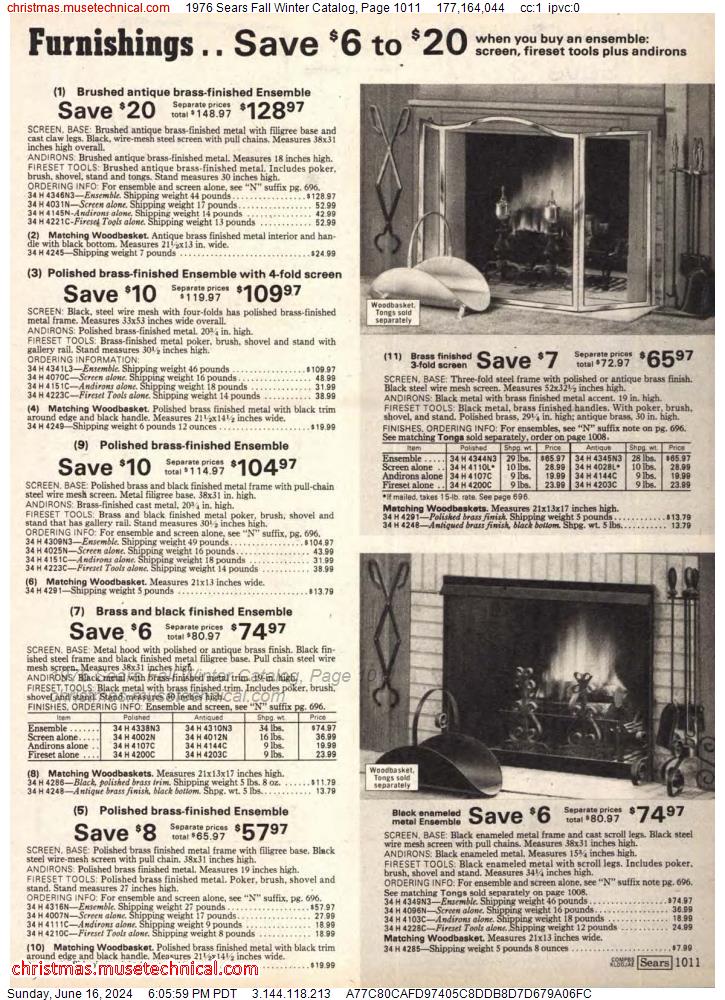 1976 Sears Fall Winter Catalog, Page 1011