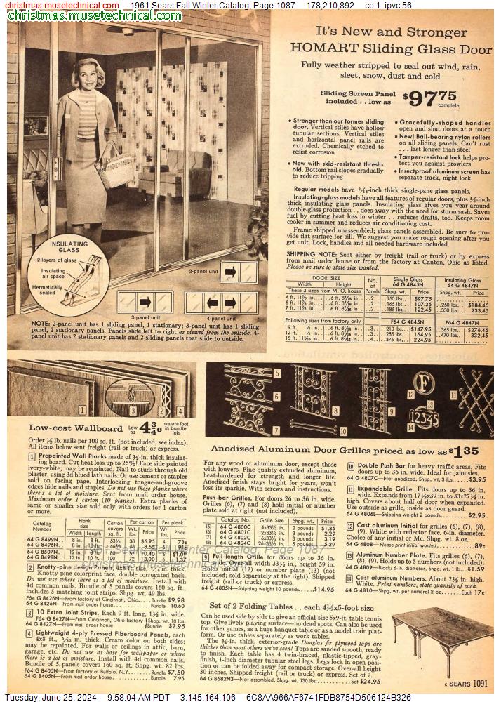 1961 Sears Fall Winter Catalog, Page 1087
