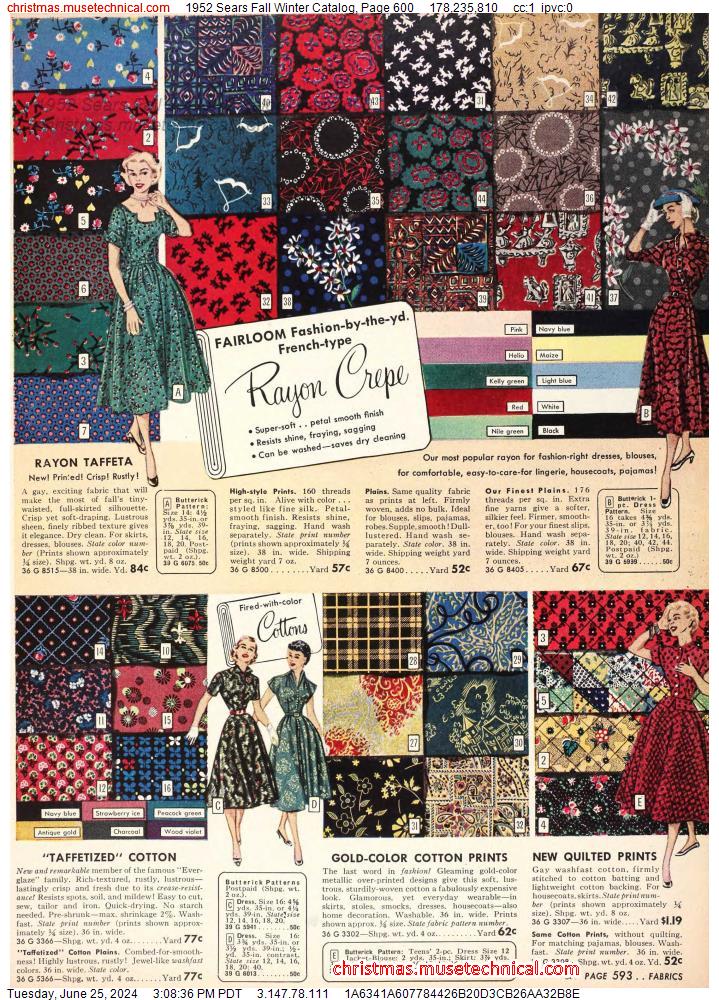 1952 Sears Fall Winter Catalog, Page 600