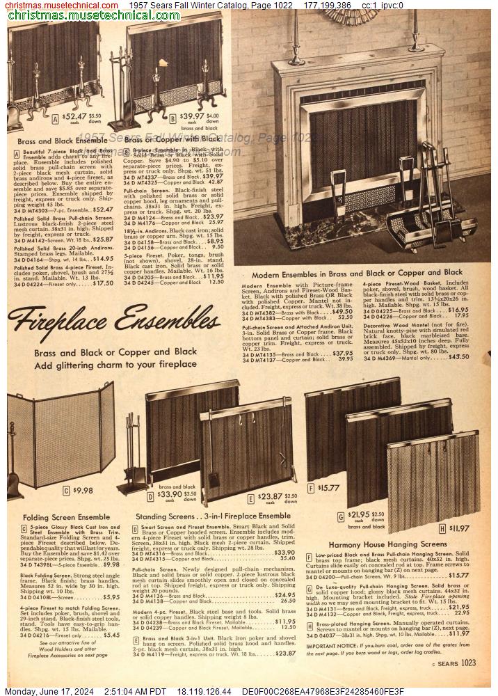 1957 Sears Fall Winter Catalog, Page 1022