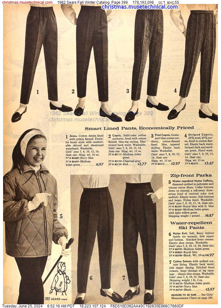 1962 Sears Fall Winter Catalog, Page 389