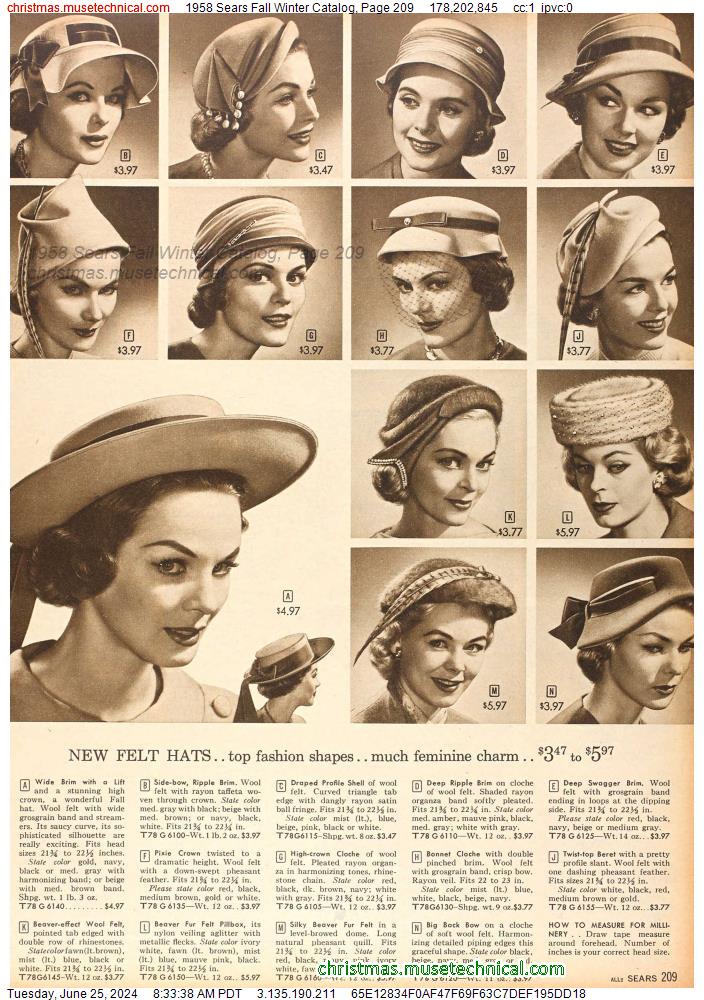 1958 Sears Fall Winter Catalog, Page 209