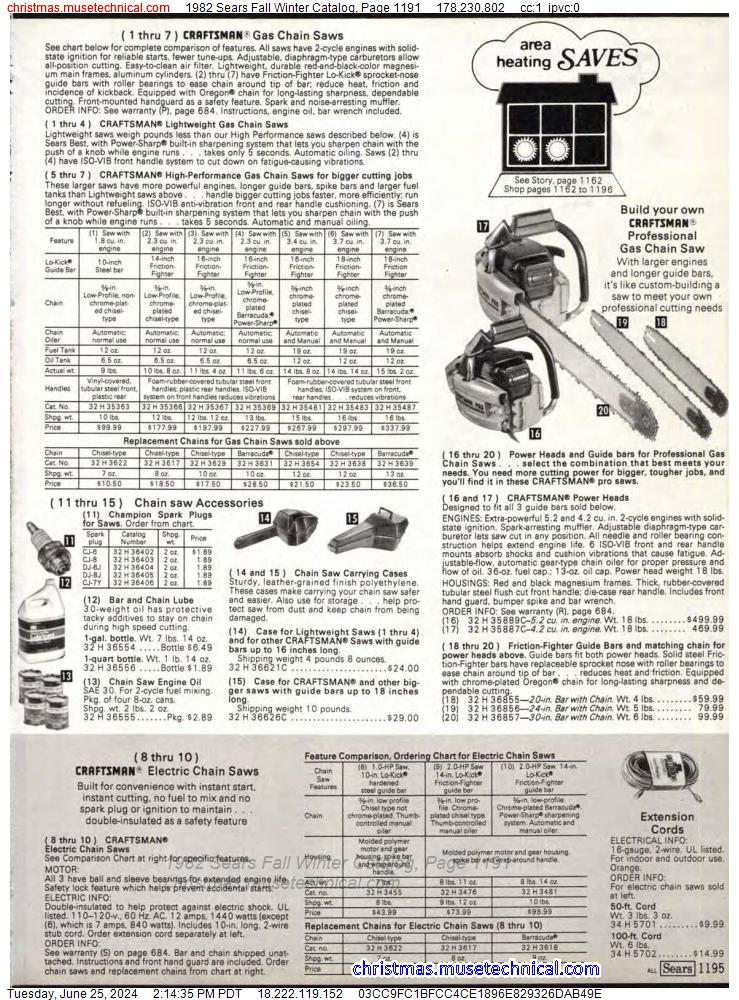 1982 Sears Fall Winter Catalog, Page 1191