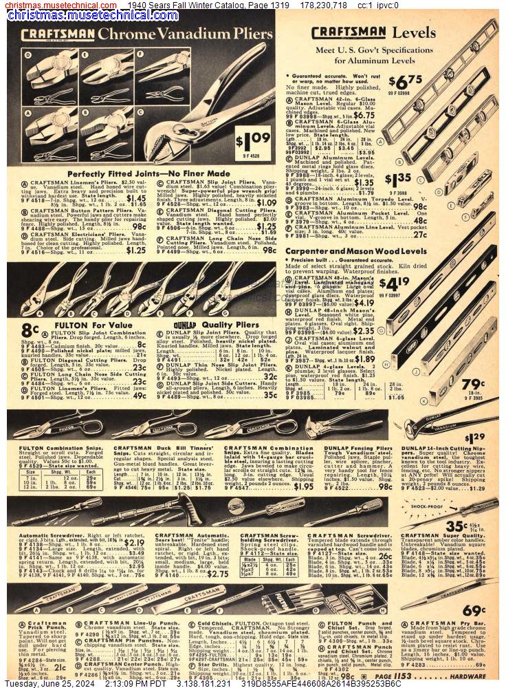 1940 Sears Fall Winter Catalog, Page 1319