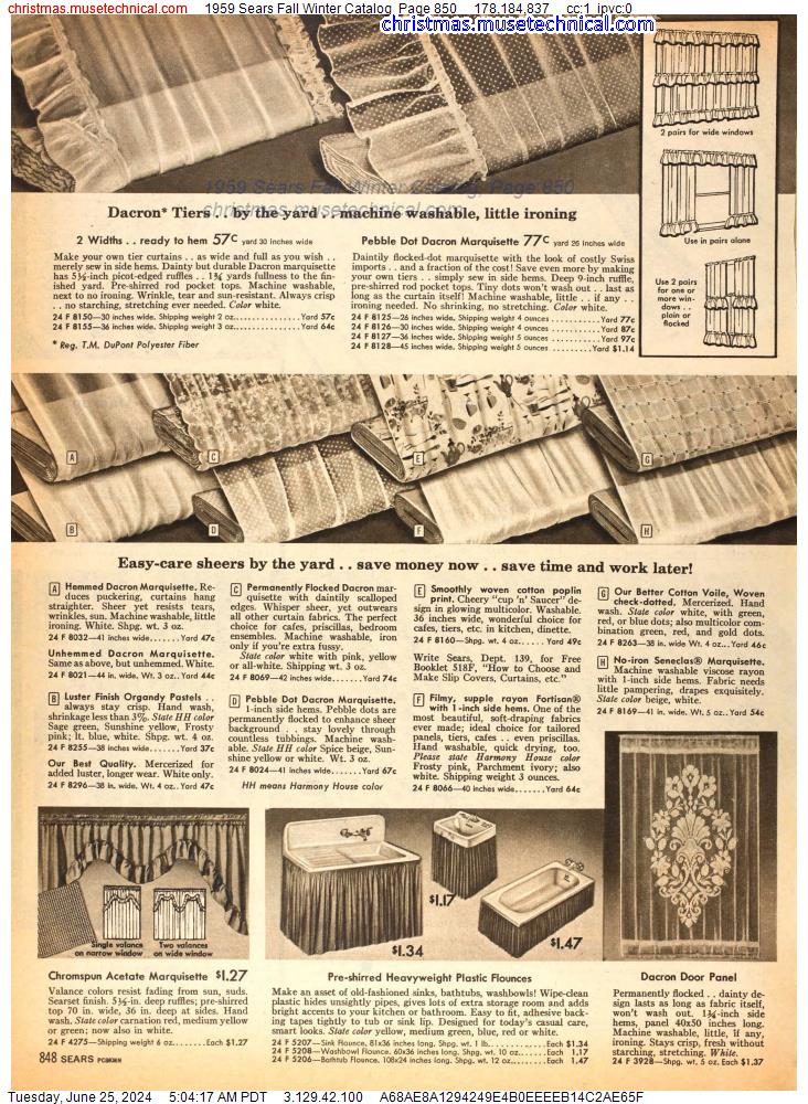 1959 Sears Fall Winter Catalog, Page 850