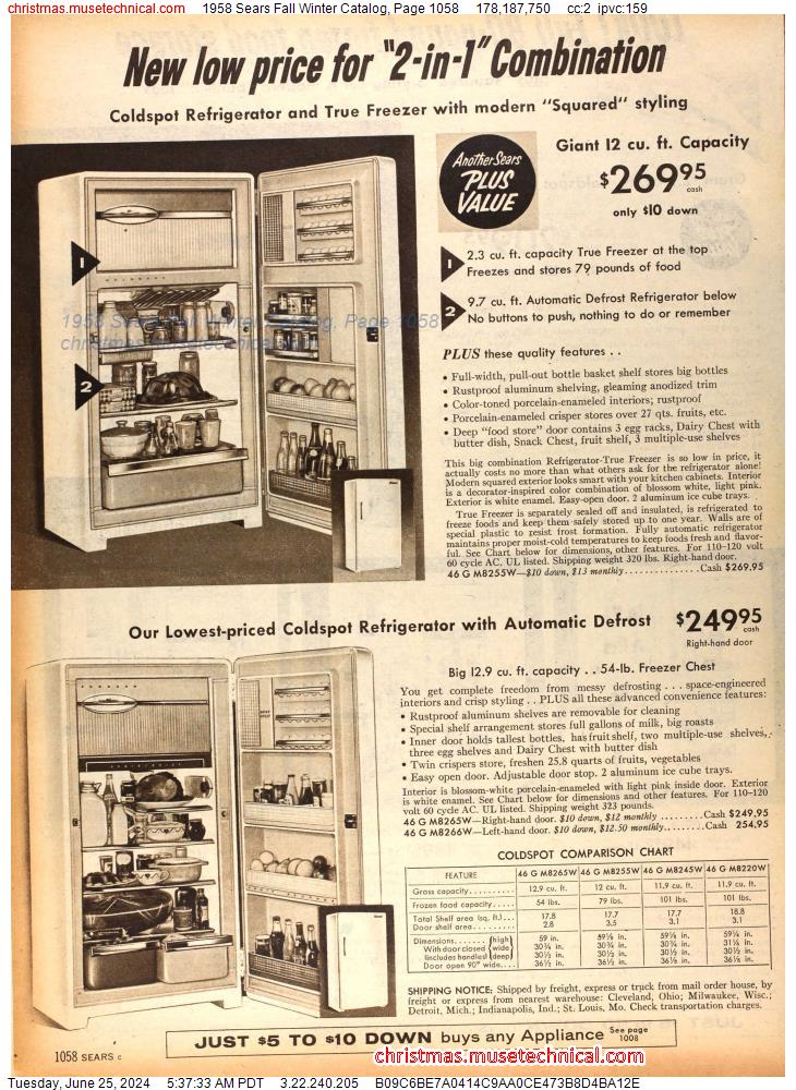 1958 Sears Fall Winter Catalog, Page 1058