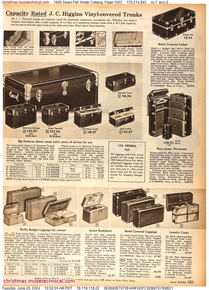 1958 Sears Fall Winter Catalog, Page 1003