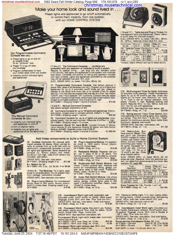 1982 Sears Fall Winter Catalog, Page 998