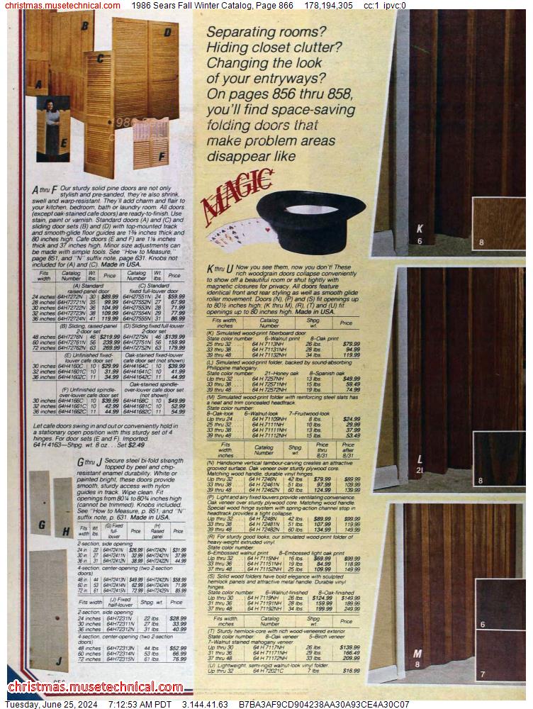 1986 Sears Fall Winter Catalog, Page 866