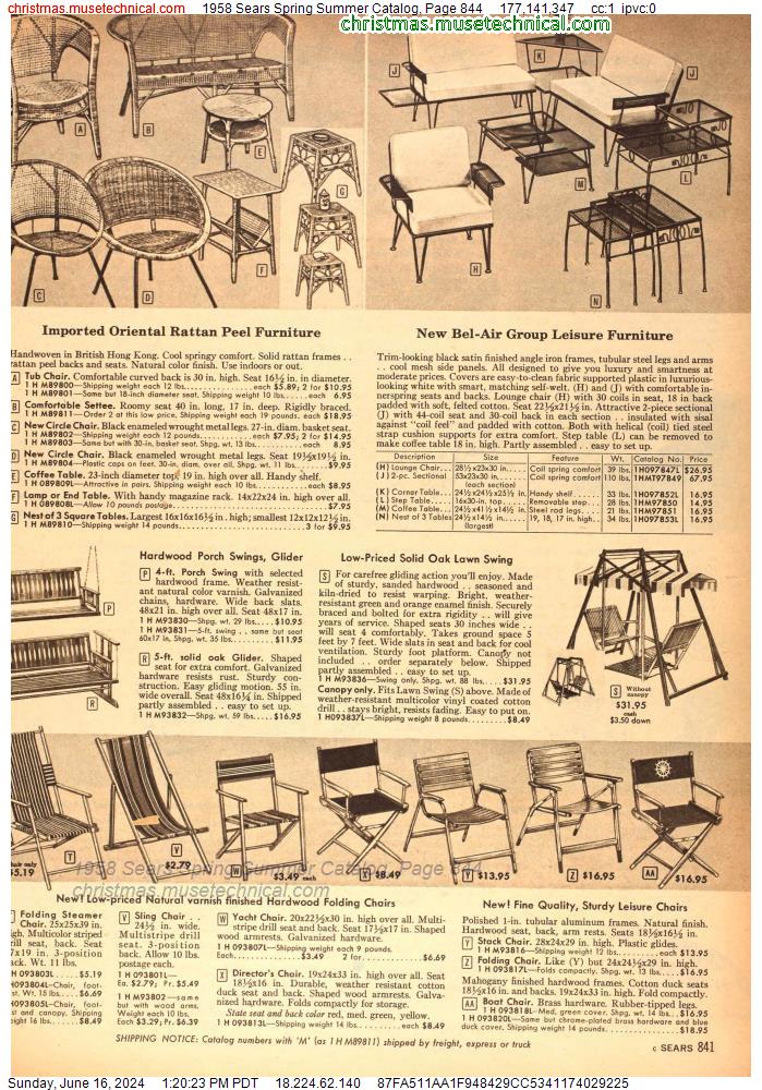 1958 Sears Spring Summer Catalog, Page 844