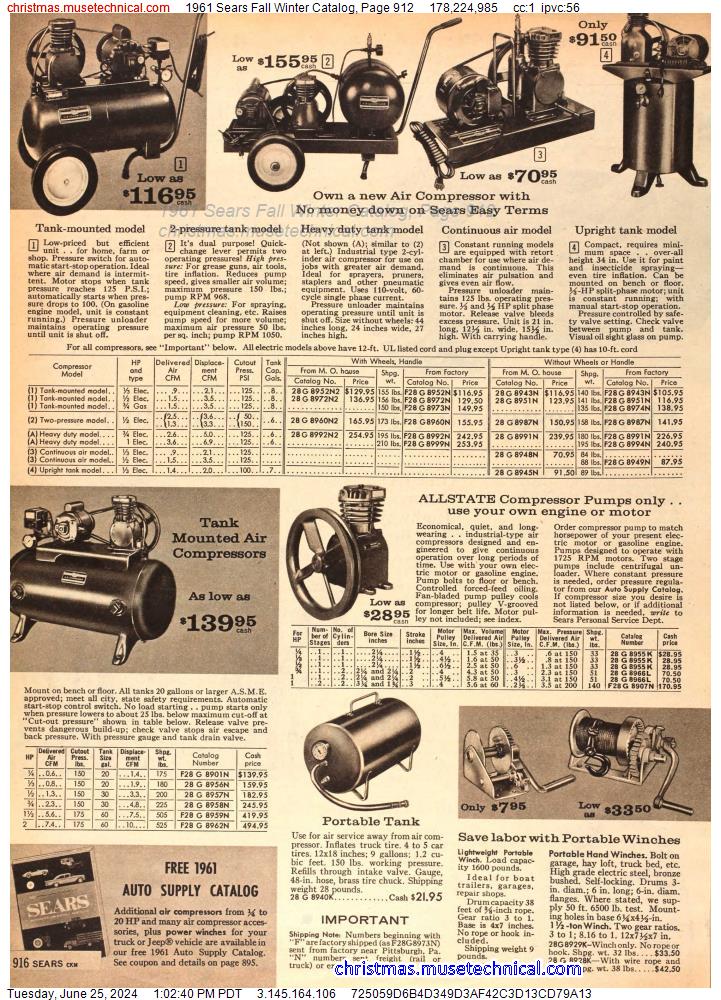 1961 Sears Fall Winter Catalog, Page 912