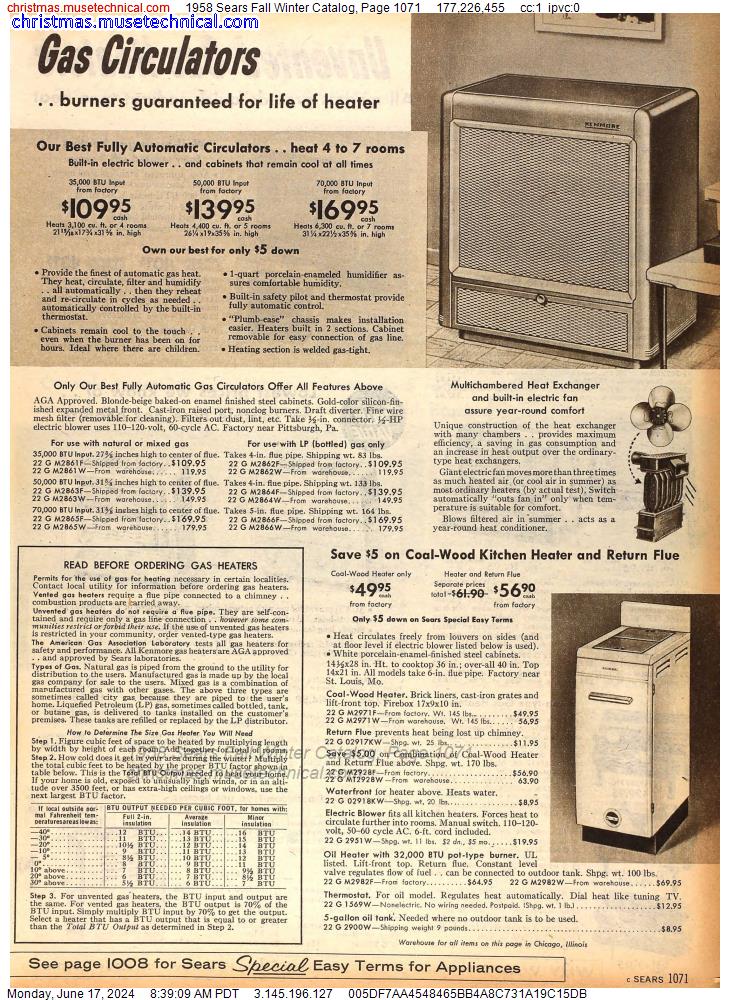 1958 Sears Fall Winter Catalog, Page 1071