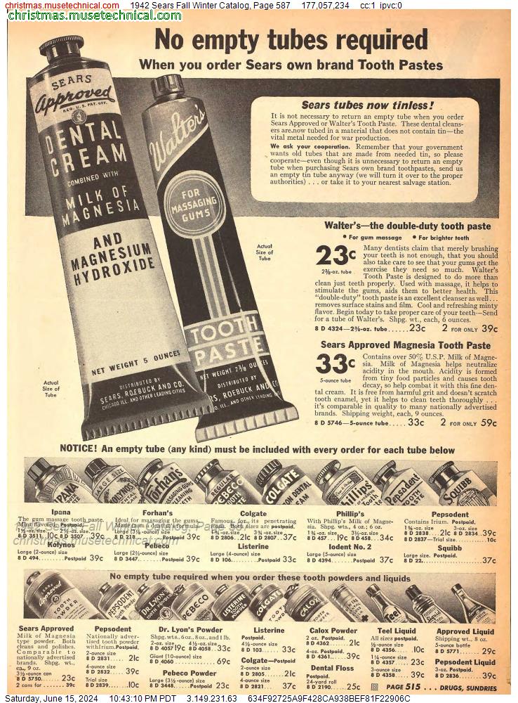 1942 Sears Fall Winter Catalog, Page 587