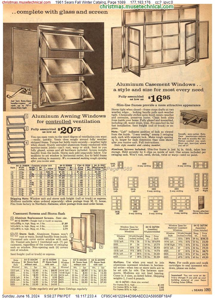 1961 Sears Fall Winter Catalog, Page 1089