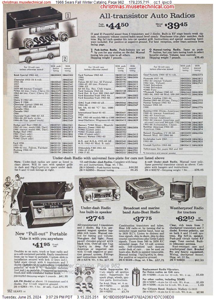1966 Sears Fall Winter Catalog, Page 962