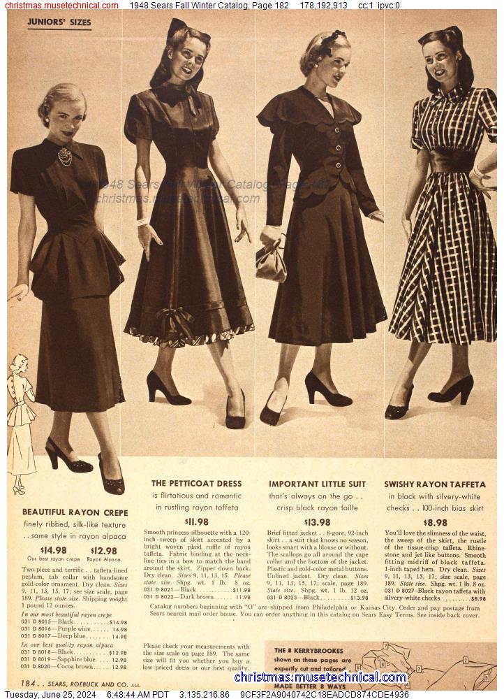 1948 Sears Fall Winter Catalog, Page 182