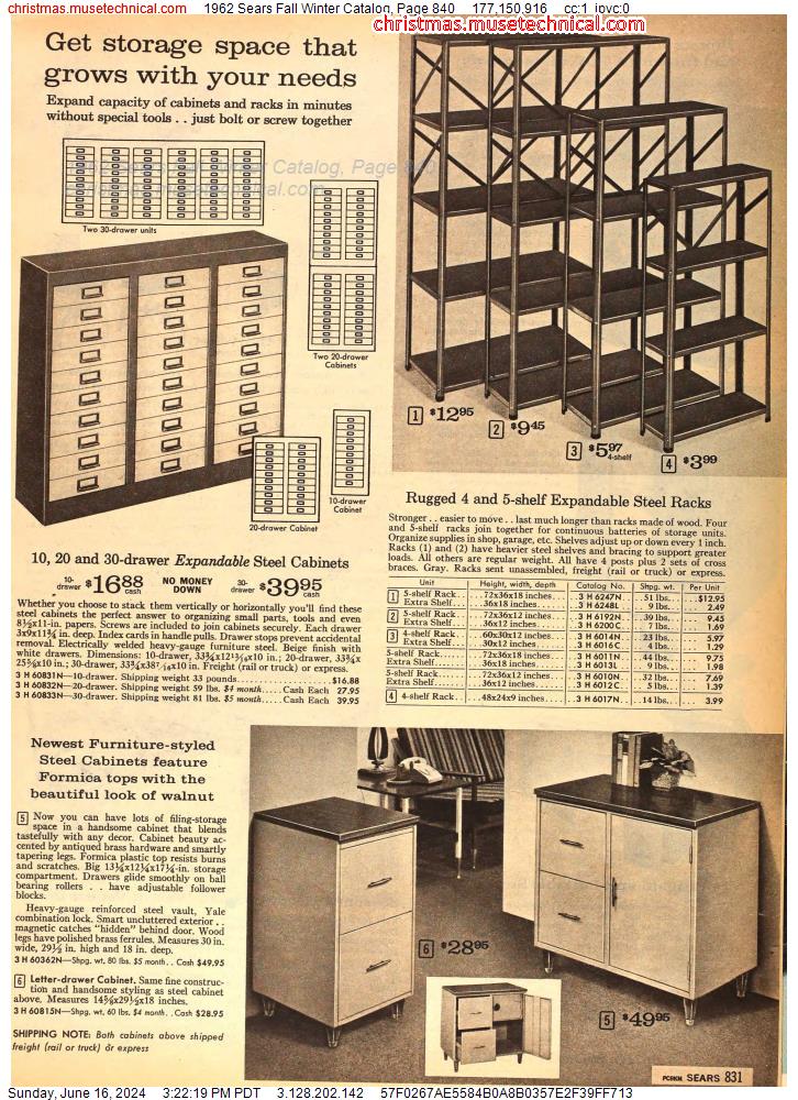 1962 Sears Fall Winter Catalog, Page 840