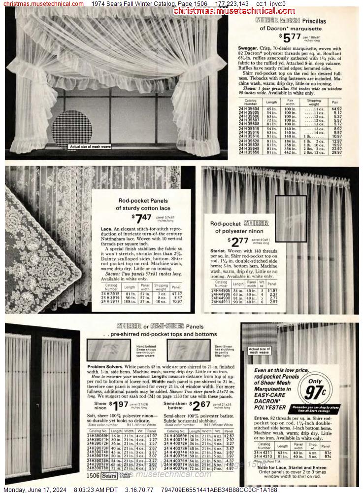 1974 Sears Fall Winter Catalog, Page 1506