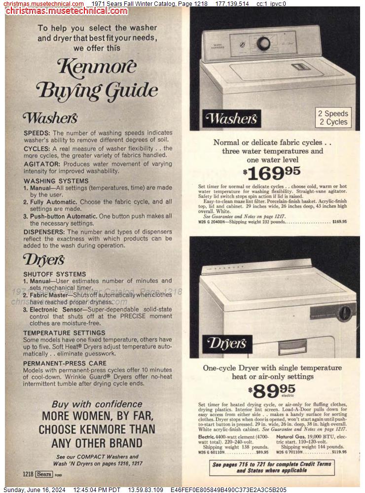 1971 Sears Fall Winter Catalog, Page 1218