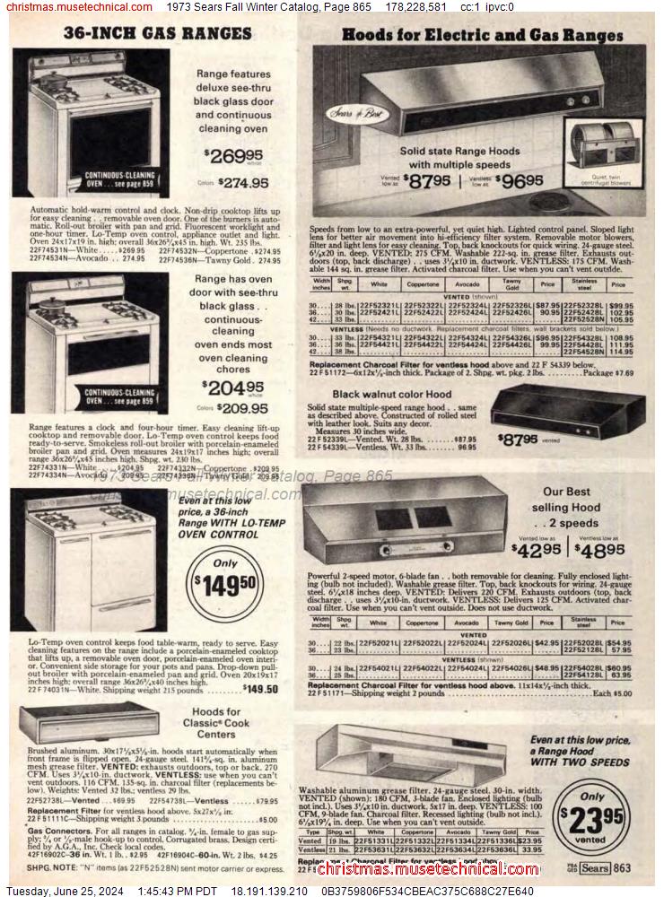 1973 Sears Fall Winter Catalog, Page 865