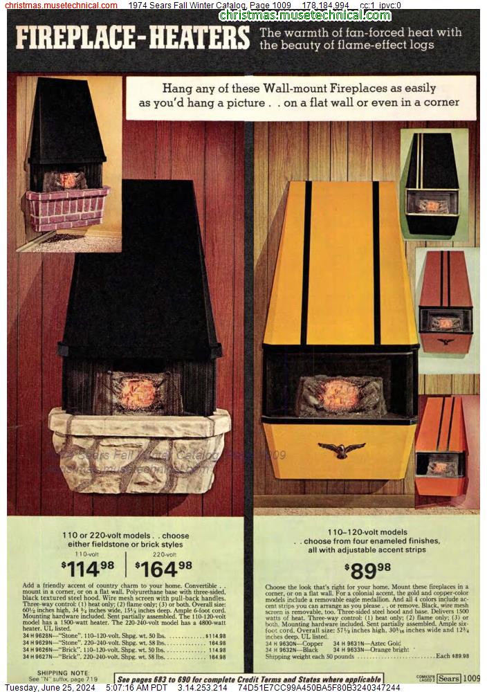 1974 Sears Fall Winter Catalog, Page 1009