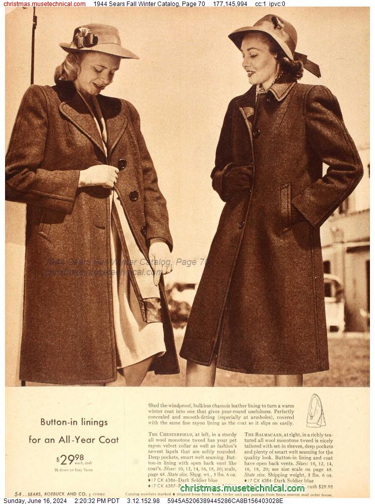 1944 Sears Fall Winter Catalog, Page 70