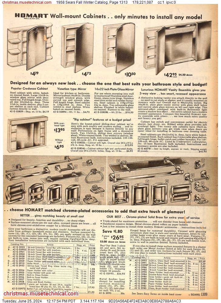 1958 Sears Fall Winter Catalog, Page 1313