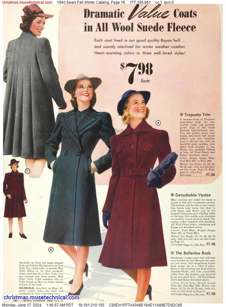 1940 Sears Fall Winter Catalog, Page 16