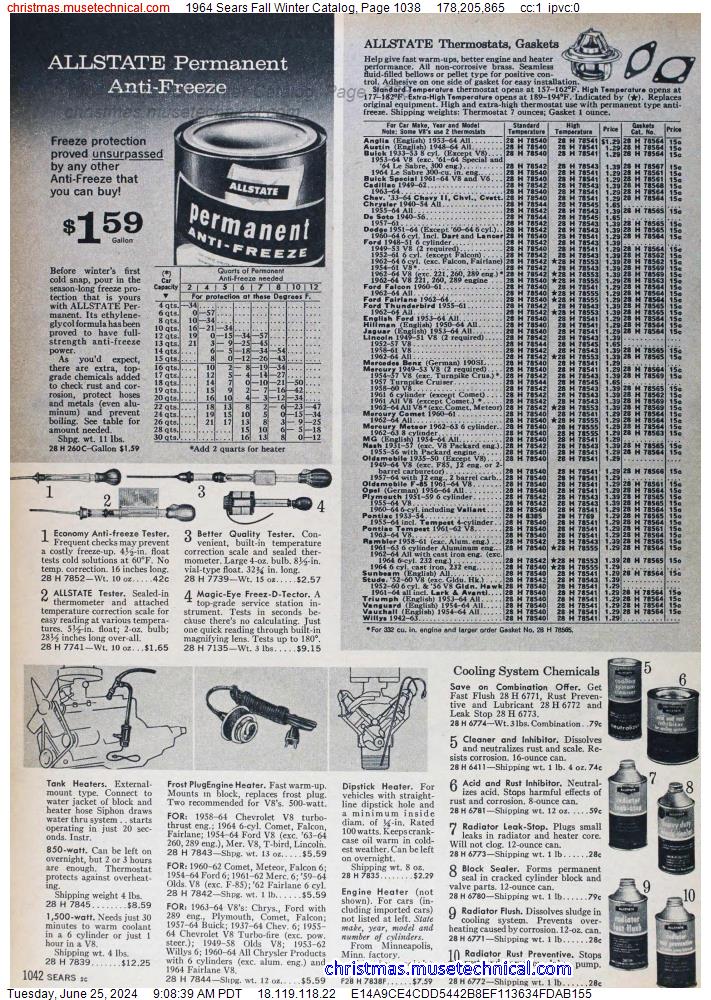 1964 Sears Fall Winter Catalog, Page 1038