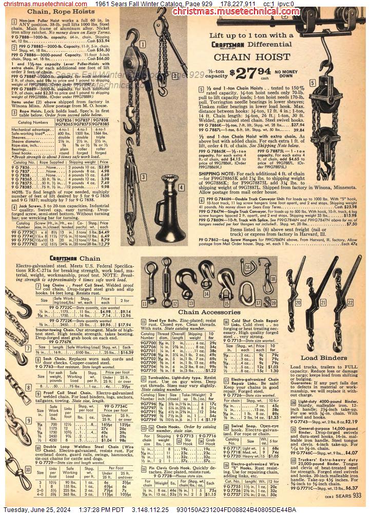 1961 Sears Fall Winter Catalog, Page 929