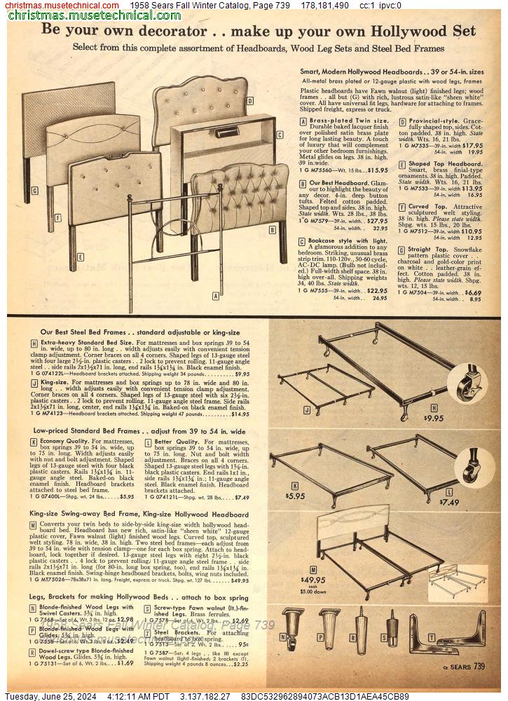 1958 Sears Fall Winter Catalog, Page 739