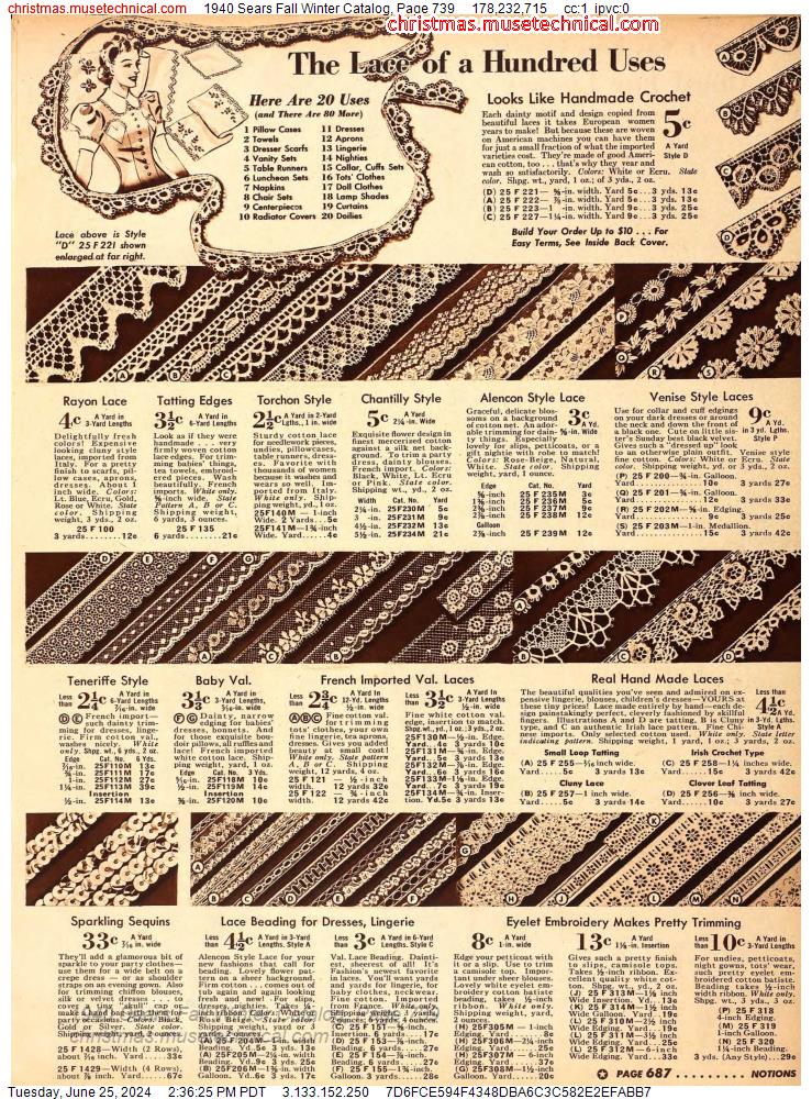 1940 Sears Fall Winter Catalog, Page 739