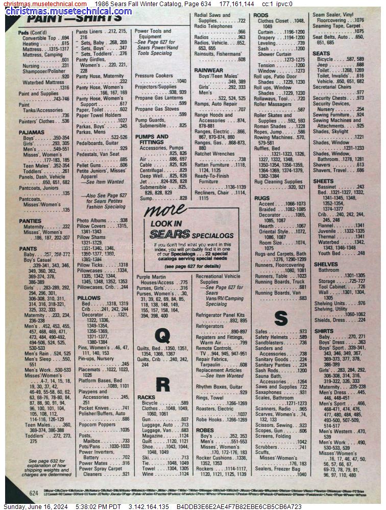1986 Sears Fall Winter Catalog, Page 634