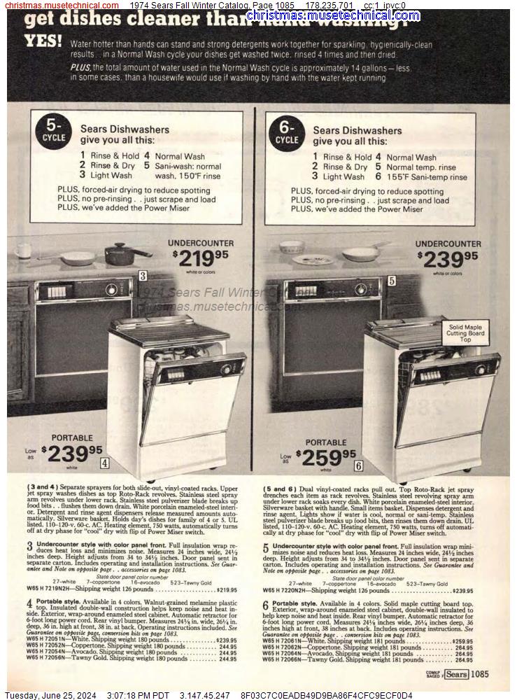 1974 Sears Fall Winter Catalog, Page 1085