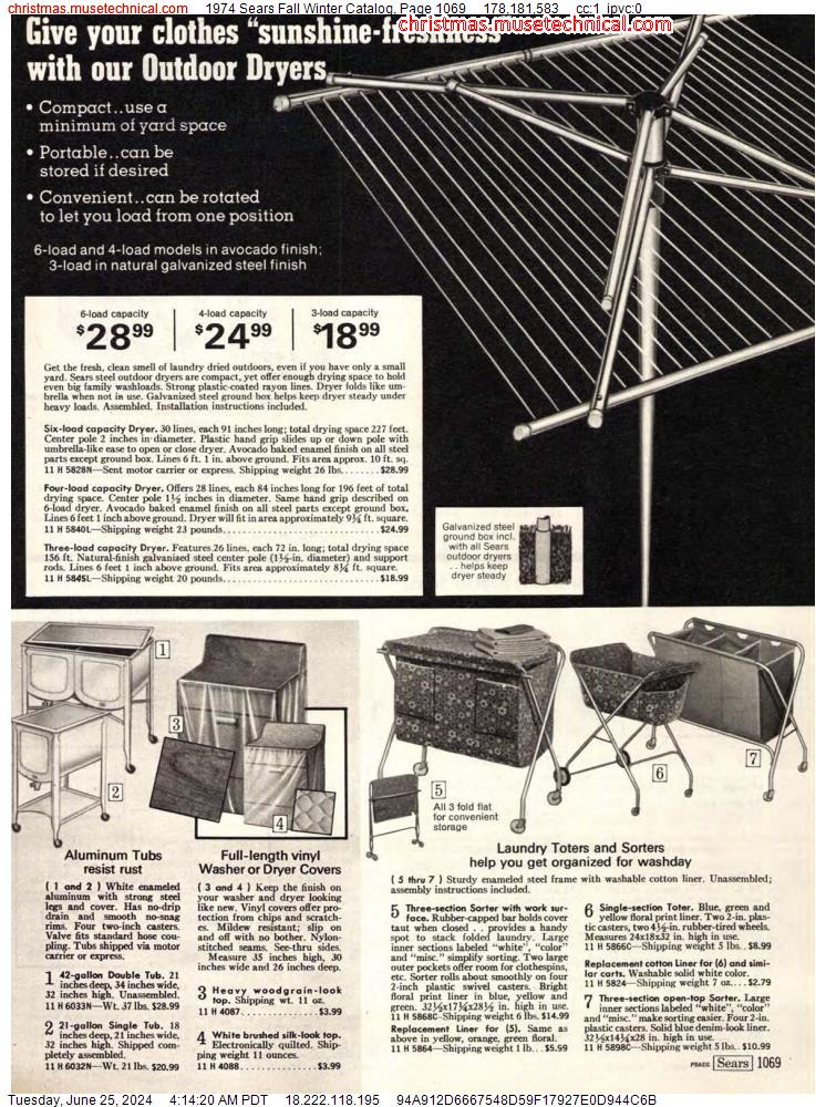 1974 Sears Fall Winter Catalog, Page 1069