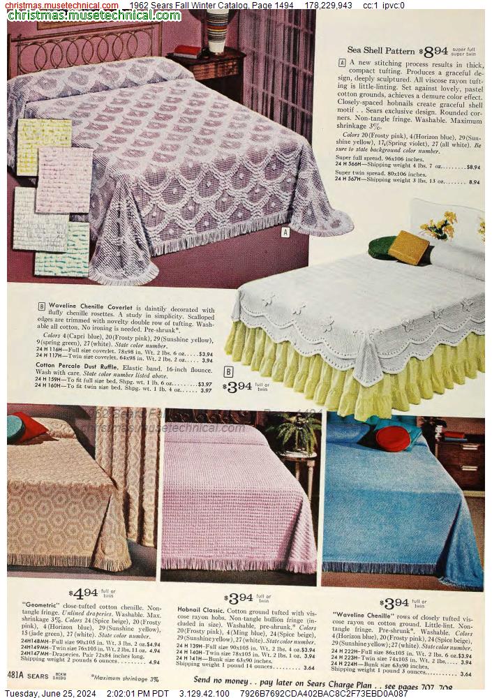 1962 Sears Fall Winter Catalog, Page 1494