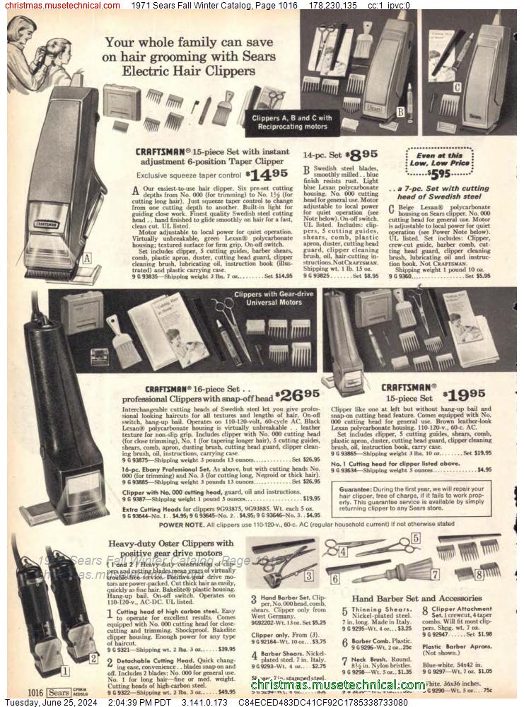1971 Sears Fall Winter Catalog, Page 1016