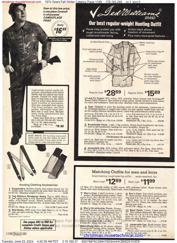 1974 Sears Fall Winter Catalog, Page 1198