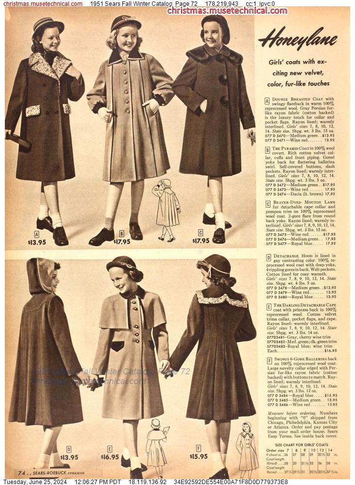 1951 Sears Fall Winter Catalog, Page 72