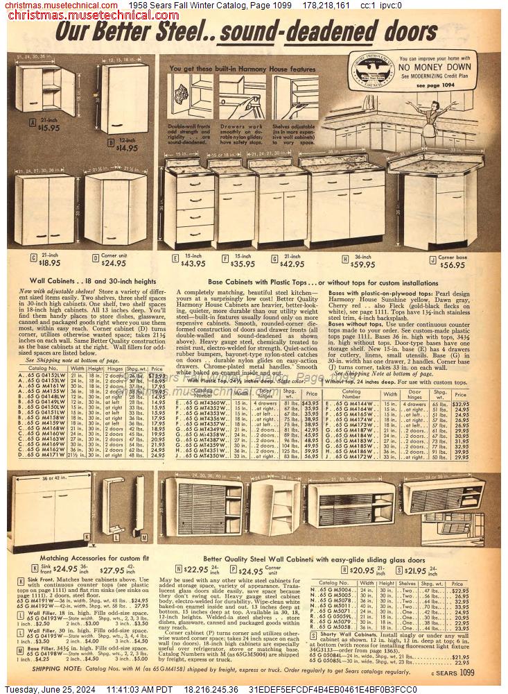 1958 Sears Fall Winter Catalog, Page 1099