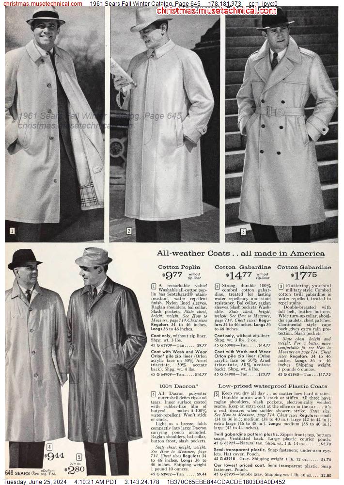 1961 Sears Fall Winter Catalog, Page 645
