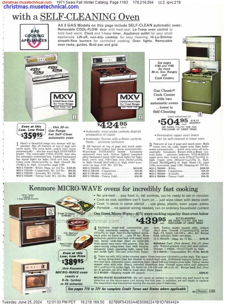 1971 Sears Fall Winter Catalog, Page 1193