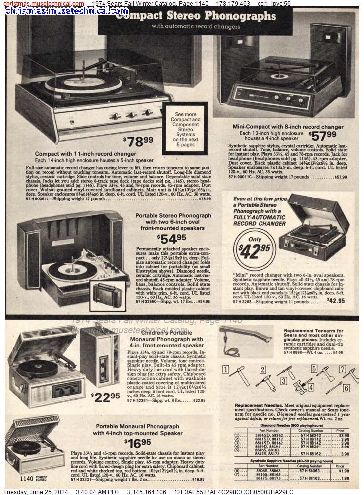 1974 Sears Fall Winter Catalog, Page 1140