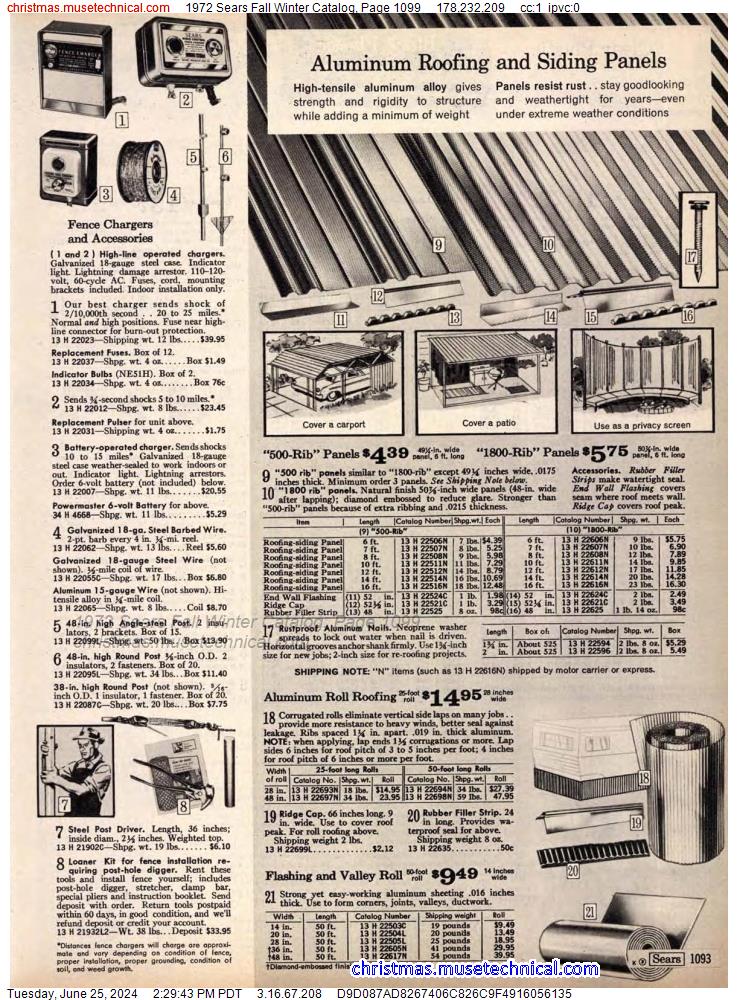 1972 Sears Fall Winter Catalog, Page 1099